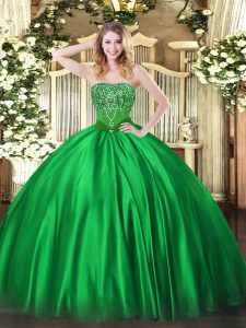  Green Lace Up Quinceanera Gown Beading Sleeveless Floor Length