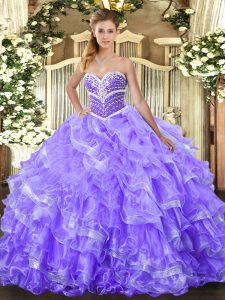  Lavender Sweetheart Lace Up Beading and Ruffled Layers Ball Gown Prom Dress Sleeveless
