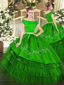 Captivating Organza and Taffeta Short Sleeves Floor Length Quinceanera Gowns and Embroidery and Ruffled Layers
