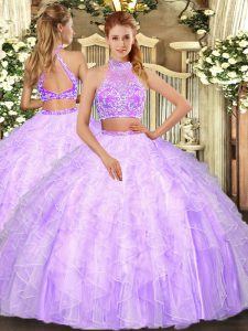 Discount Floor Length Two Pieces Sleeveless Lilac 15 Quinceanera Dress Criss Cross