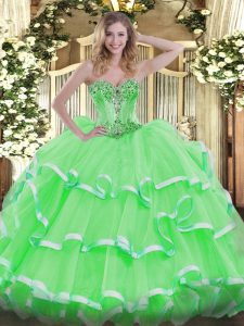 Floor Length Lace Up Quinceanera Gown for Sweet 16 and Quinceanera with Beading and Ruffles