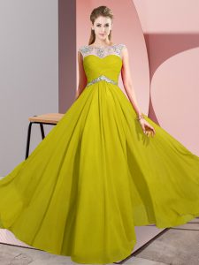 Pretty Yellow Empire Scoop Sleeveless Chiffon Floor Length Clasp Handle Beading Prom Dresses