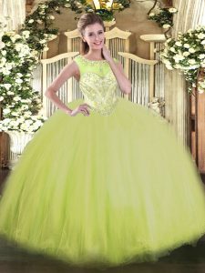 Gorgeous Yellow Green Tulle Zipper Sweet 16 Dresses Sleeveless Floor Length Beading