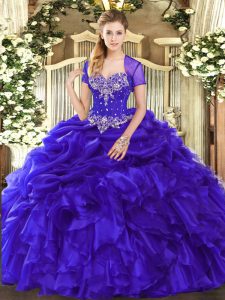Chic Floor Length Purple 15th Birthday Dress Sweetheart Sleeveless Lace Up