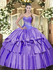  Lavender Lace Up Quinceanera Dresses Beading and Ruffled Layers Sleeveless Floor Length