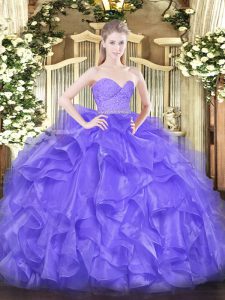  Lavender Sweetheart Zipper Beading and Lace and Ruffles Sweet 16 Dress Sleeveless