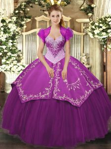 Attractive Purple Lace Up Quinceanera Dress Beading and Embroidery Sleeveless Floor Length