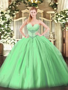 On Sale Ball Gowns Beading Sweet 16 Dresses Lace Up Tulle Sleeveless Floor Length