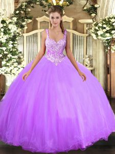 Great Tulle Sleeveless Floor Length Quinceanera Dress and Beading