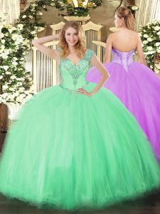 Delicate Sleeveless Lace Up Floor Length Beading Ball Gown Prom Dress