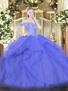 Best Beading and Ruffles Quinceanera Dresses Blue Lace Up Sleeveless Floor Length