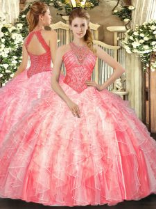 Top Selling Sleeveless Beading and Ruffles Lace Up Ball Gown Prom Dress