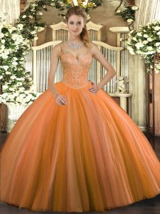  Tulle Sleeveless Floor Length 15 Quinceanera Dress and Beading