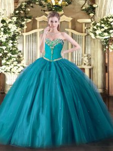  Sweetheart Sleeveless Tulle Sweet 16 Quinceanera Dress Beading Lace Up