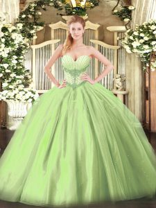 Custom Design Floor Length Lace Up Quinceanera Gowns Yellow Green for Military Ball and Sweet 16 and Quinceanera with Beading