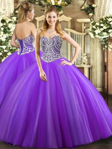 Free and Easy Sweetheart Sleeveless Lace Up Quinceanera Gown Lavender Tulle