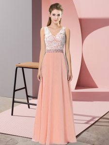 Custom Design Chiffon and Lace Sleeveless Floor Length Prom Evening Gown and Beading