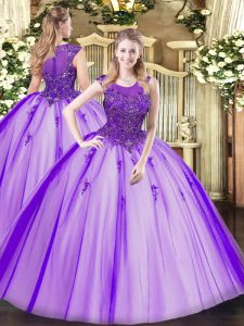 Most Popular Tulle Scoop Sleeveless Zipper Beading Quinceanera Dress in Purple