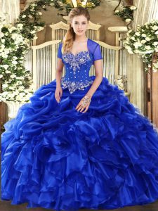 Comfortable Organza Sleeveless Floor Length Sweet 16 Quinceanera Dress and Beading and Ruffles and Pick Ups