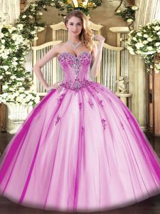 Extravagant Fuchsia Quinceanera Dress Sweet 16 and Quinceanera with Beading and Appliques Sweetheart Sleeveless Lace Up