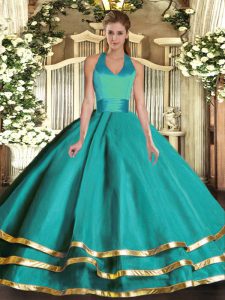 Spectacular Turquoise Sleeveless Tulle Lace Up Vestidos de Quinceanera for Military Ball and Sweet 16 and Quinceanera