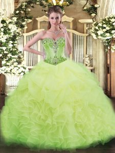  Yellow Green Ball Gowns Sweetheart Sleeveless Organza Lace Up Beading and Ruffles 15 Quinceanera Dress