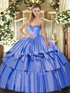 Stunning Blue Lace Up Sweetheart Beading and Ruffled Layers Quinceanera Dress Organza and Taffeta Sleeveless