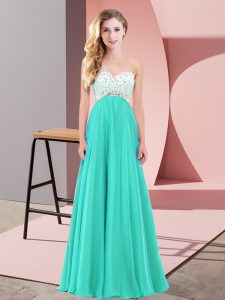  Empire Prom Dresses Turquoise One Shoulder Chiffon Sleeveless Floor Length Criss Cross