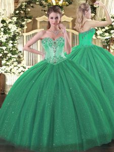  Turquoise Lace Up Quince Ball Gowns Beading Sleeveless Floor Length