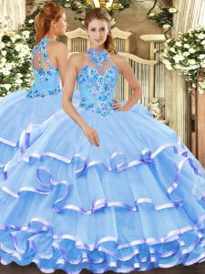 Adorable Floor Length Ball Gowns Sleeveless Baby Blue Sweet 16 Quinceanera Dress Lace Up