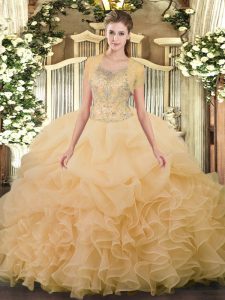 Fitting Beading and Ruffled Layers Sweet 16 Dresses Champagne Clasp Handle Sleeveless Floor Length