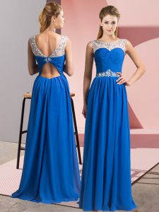 Enchanting Floor Length Clasp Handle Prom Evening Gown Blue for Prom and Party with Beading