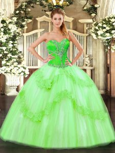 Customized Ball Gowns Sweetheart Sleeveless Tulle Floor Length Lace Up Beading and Ruffles Quinceanera Gowns