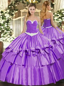 Noble Sweetheart Sleeveless Organza and Taffeta Quinceanera Dress Appliques and Ruffled Layers Lace Up