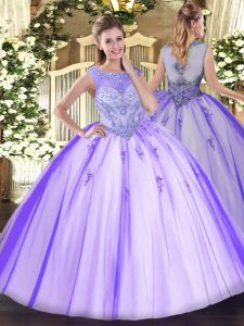  Lavender Quinceanera Gown Sweet 16 and Quinceanera with Beading and Appliques Scoop Sleeveless Zipper