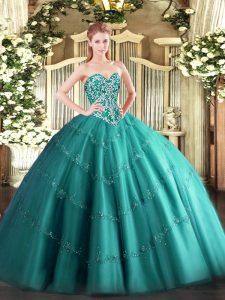  Floor Length Teal Quinceanera Gowns Sweetheart Sleeveless Lace Up