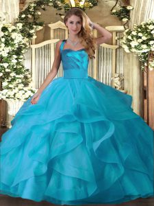  Baby Blue 15 Quinceanera Dress Military Ball and Sweet 16 and Quinceanera with Ruffles Halter Top Sleeveless Lace Up