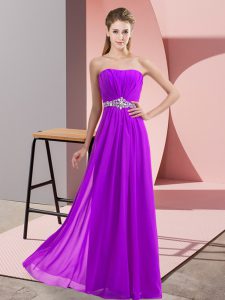  Eggplant Purple Sleeveless Floor Length Beading Lace Up Prom Party Dress