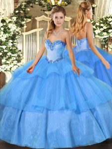Dazzling Floor Length Ball Gowns Sleeveless Baby Blue 15th Birthday Dress Lace Up