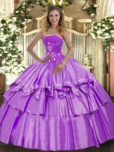  Sleeveless Floor Length Beading and Ruffled Layers Lace Up Sweet 16 Dresses with Lavender