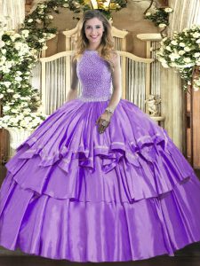  Sleeveless Lace Up Floor Length Beading and Ruffled Layers Quinceanera Gown