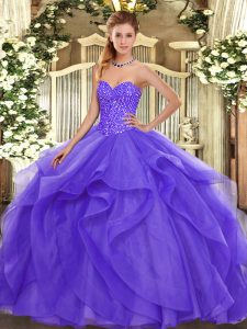 Delicate Lavender Sleeveless Beading and Ruffles Floor Length Quinceanera Gowns