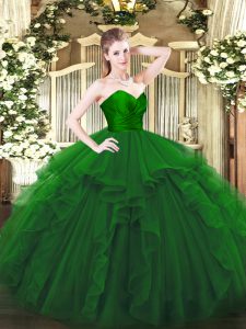  Green Sleeveless Ruffles Floor Length 15 Quinceanera Dress