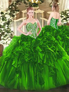 Fancy Green Lace Up Sweet 16 Dresses Beading and Ruffles Sleeveless Floor Length