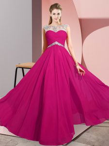 Gorgeous Fuchsia Clasp Handle Homecoming Dress Beading Sleeveless Floor Length
