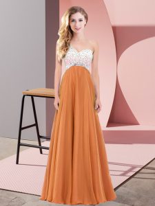  Orange Red Sleeveless Beading Floor Length Prom Gown