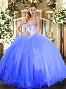  Tulle Sweetheart Sleeveless Lace Up Beading Quinceanera Gowns in Blue