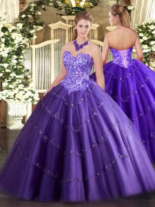 High End Tulle Sleeveless Floor Length Ball Gown Prom Dress and Appliques