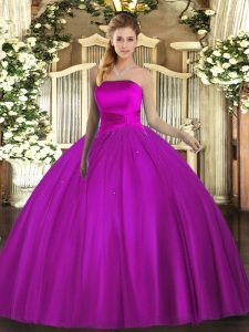 Flare Floor Length Ball Gowns Sleeveless Fuchsia Quinceanera Gown Lace Up