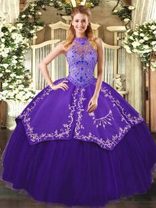 Exquisite Purple Lace Up Quinceanera Gown Beading and Embroidery Sleeveless Floor Length